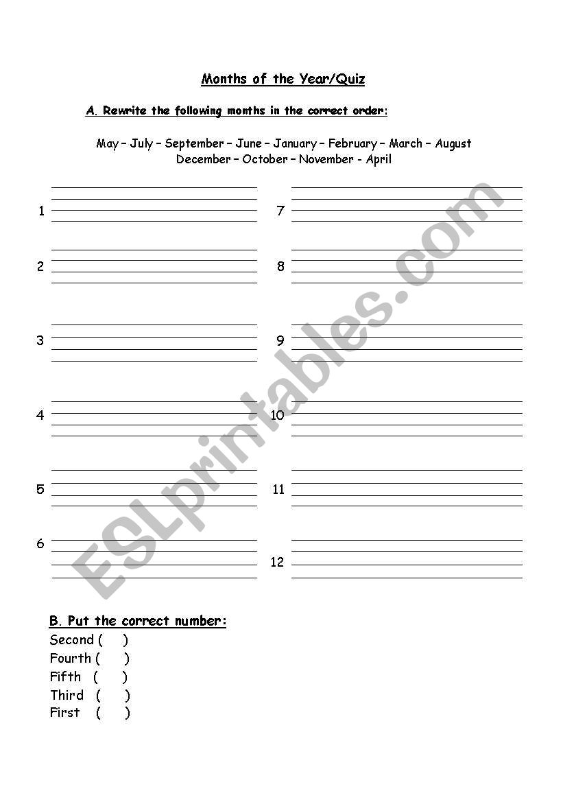 months of the year worksheet