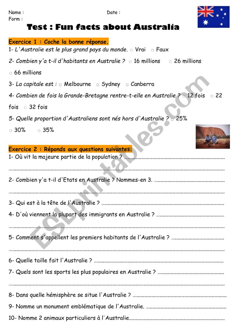 test fun facts about Australia