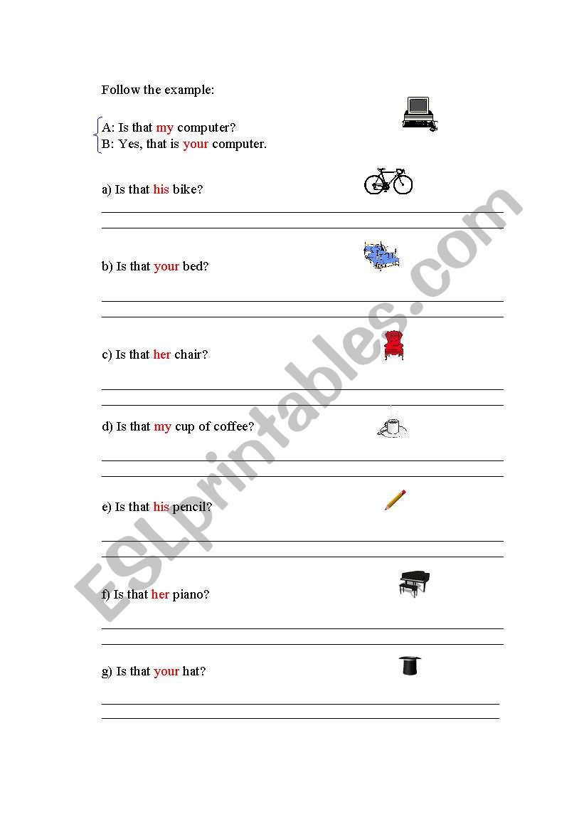 POSSESSIVE ADJECTIVES worksheet