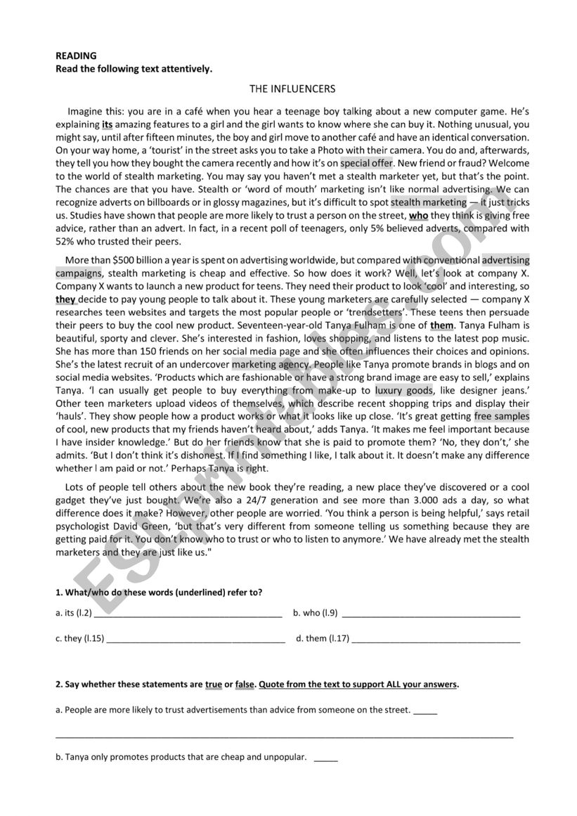 Reading and use of language test
