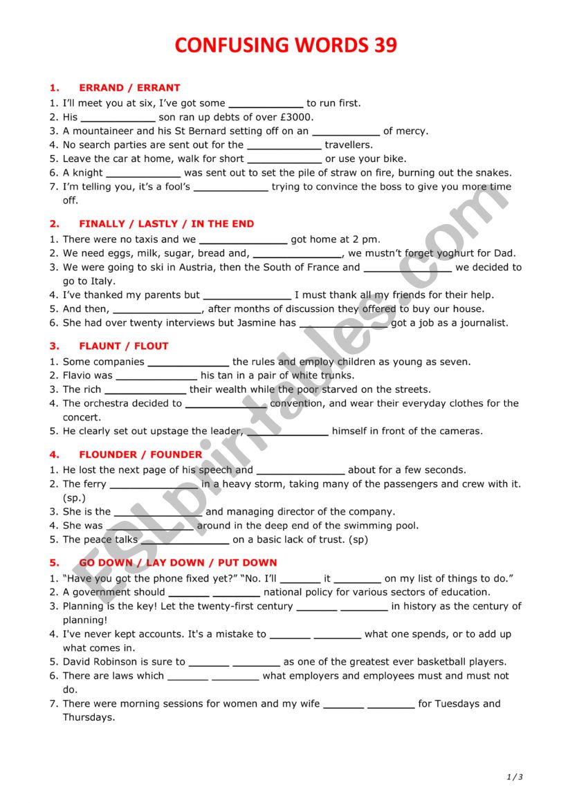 Confusing words 39 worksheet