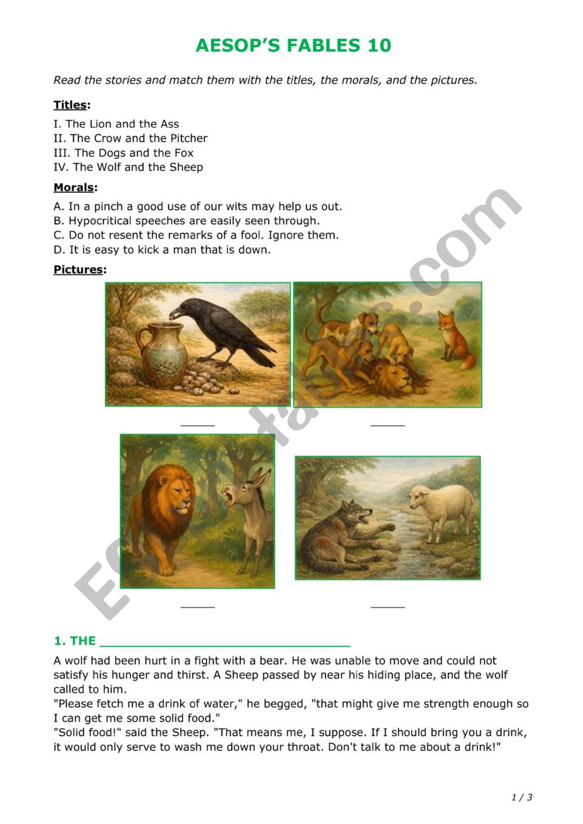 Aesop 10 worksheet