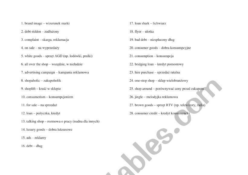 Consumer society  worksheet
