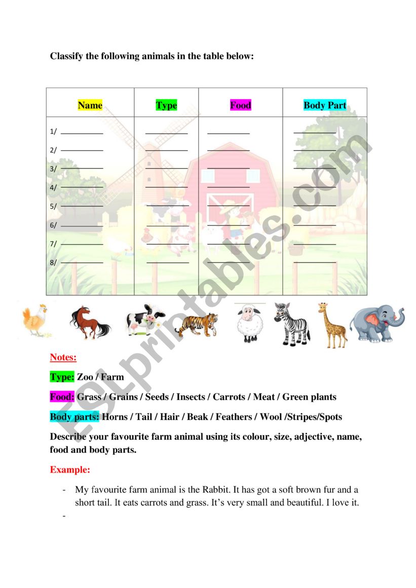 Animals worksheet