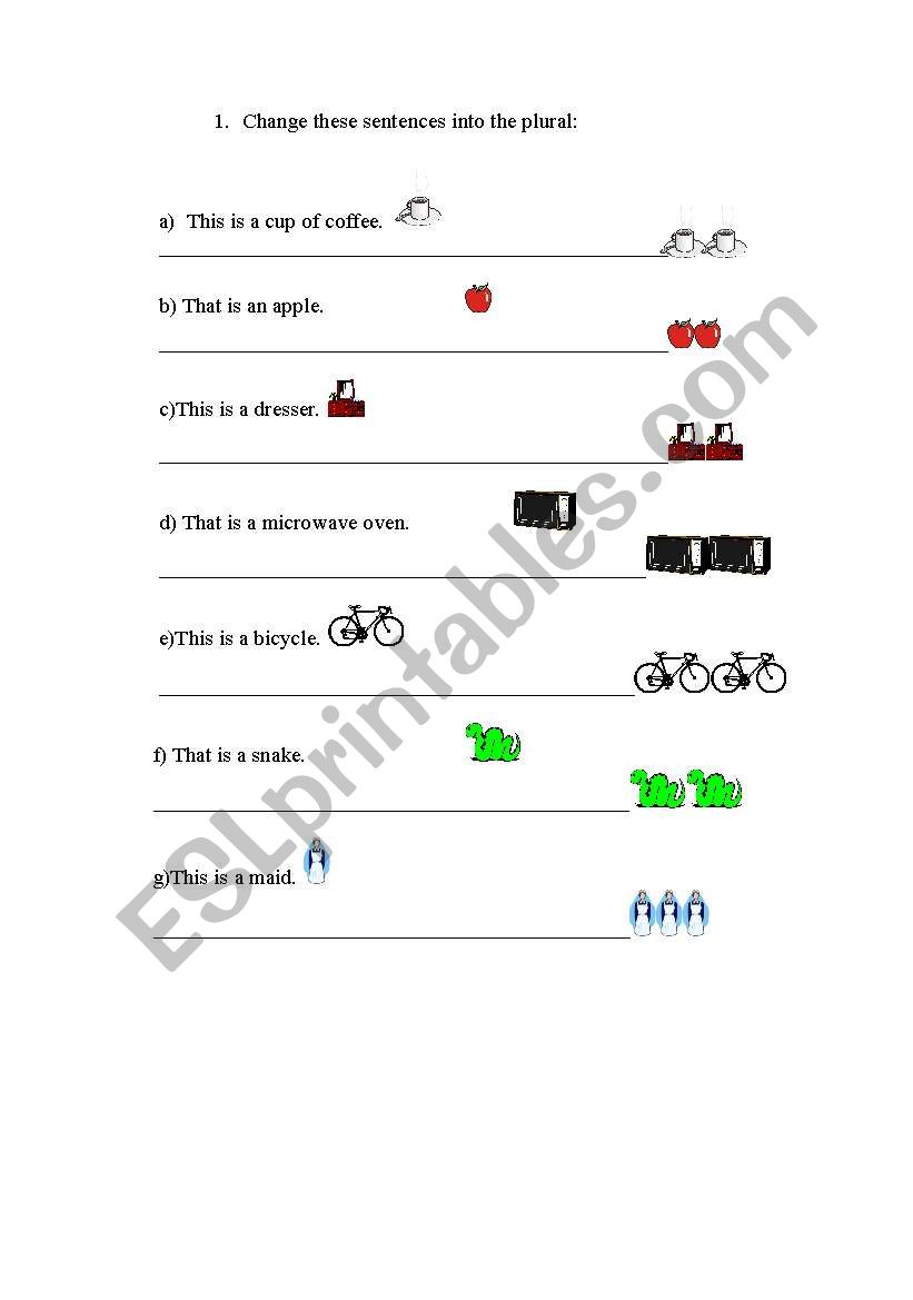 PLURALS worksheet