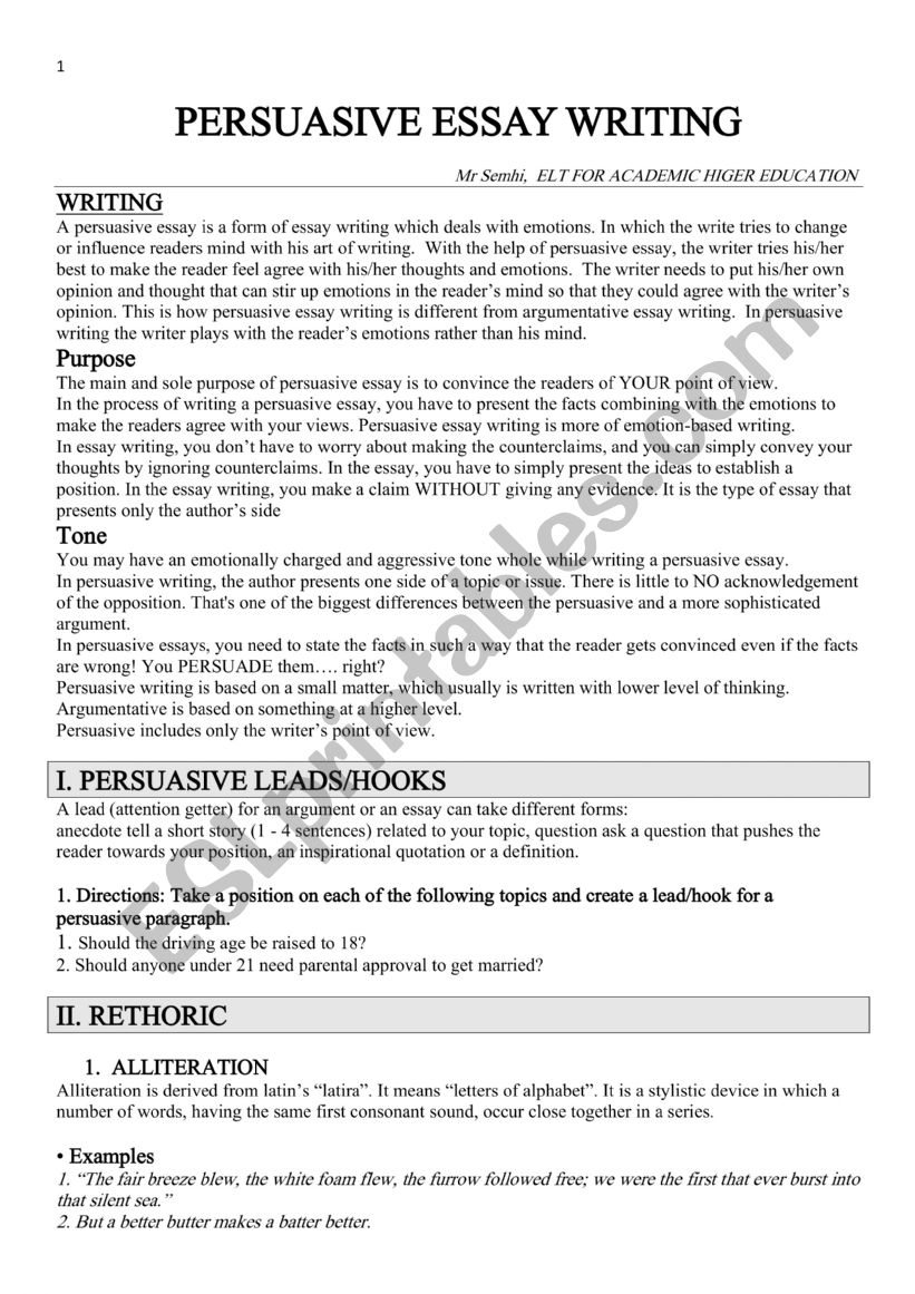 PERSUASIVE ESSAY WRITING worksheet
