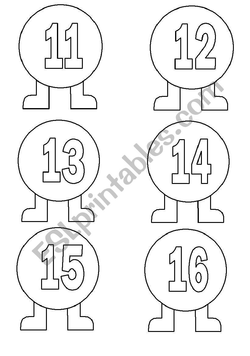 Numbers from 11 to 16 worksheet