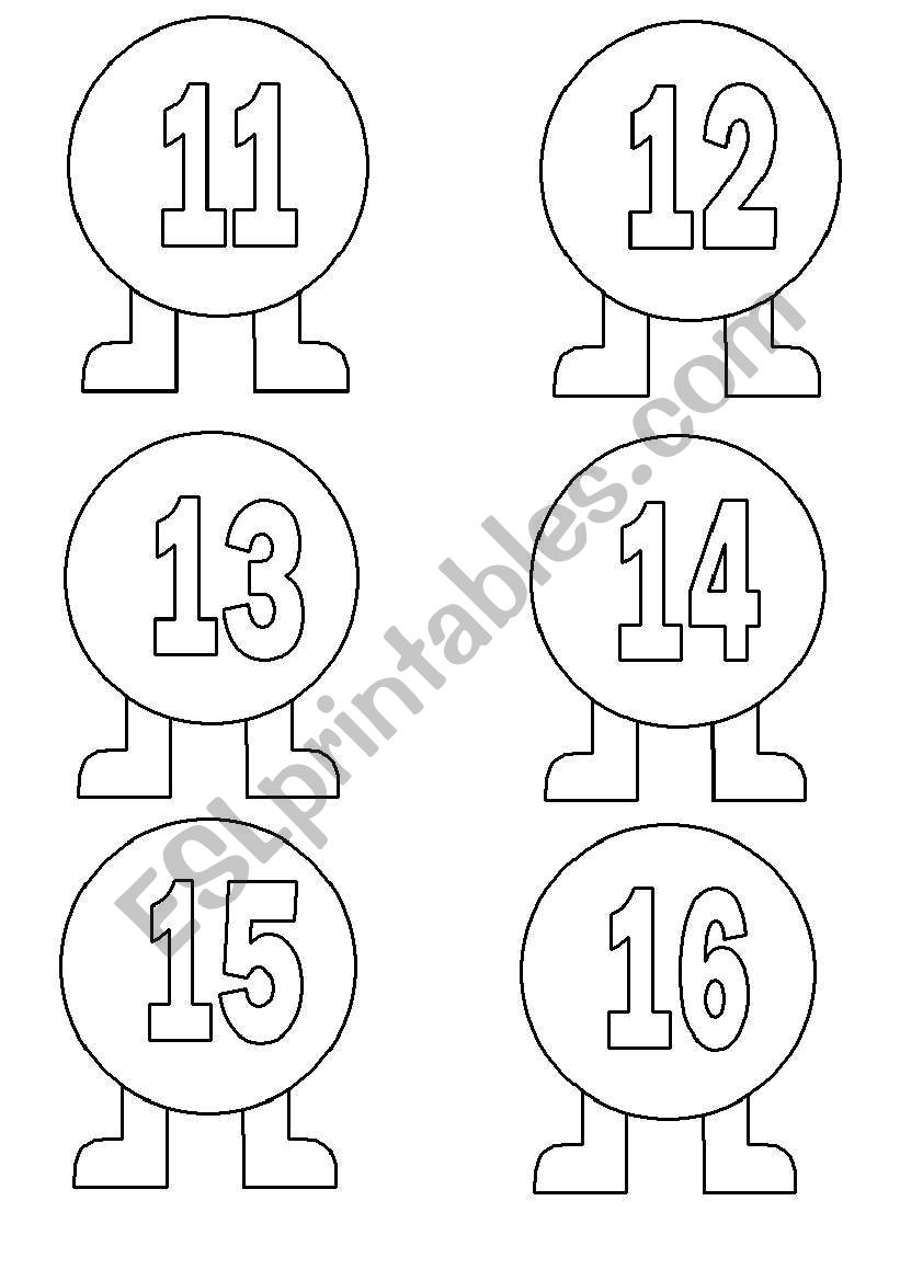 Numbers from 11 to 16 worksheet