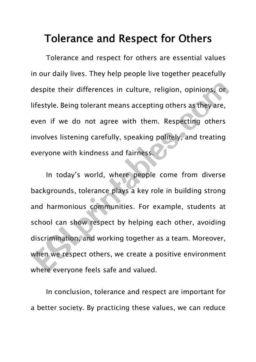 Tolerance and Respect for Others