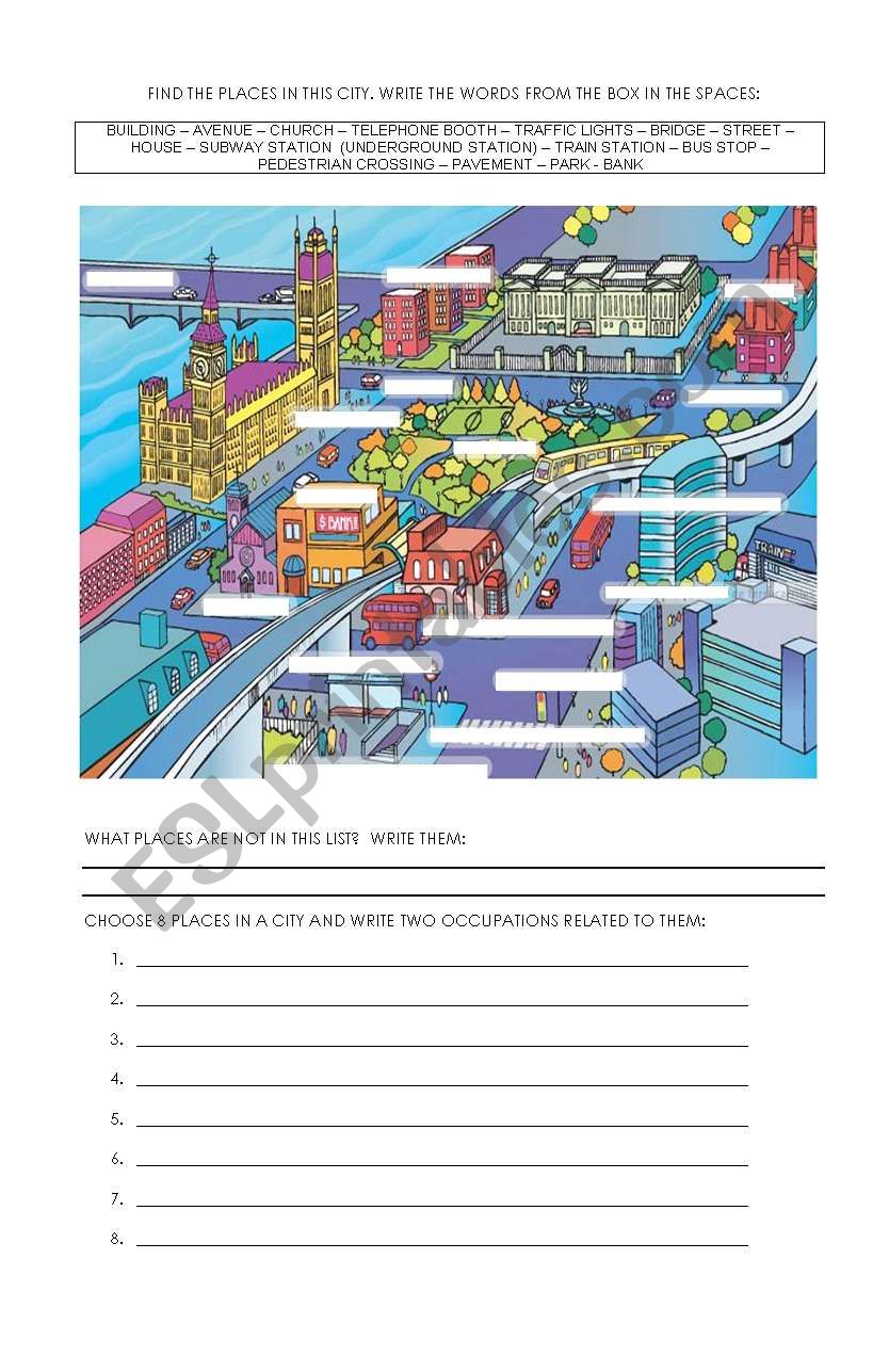 City places and occupations worksheet