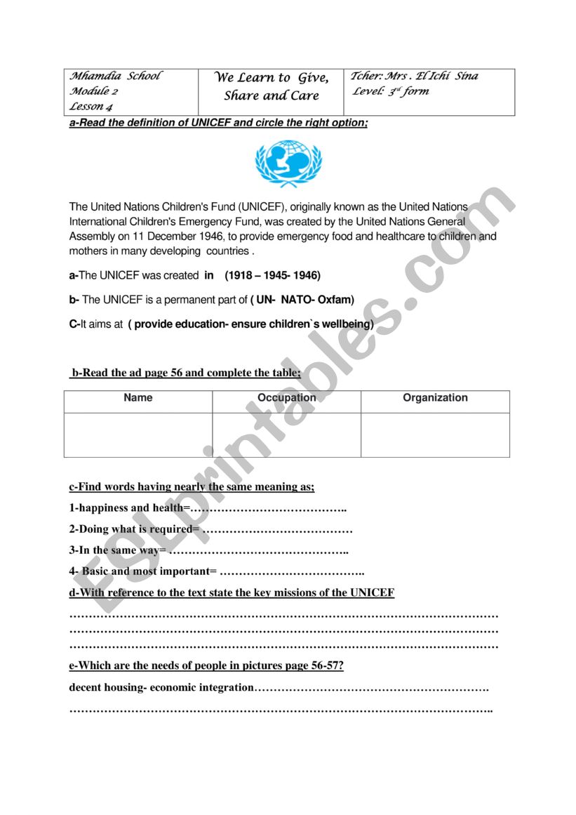 lesson worksheet worksheet