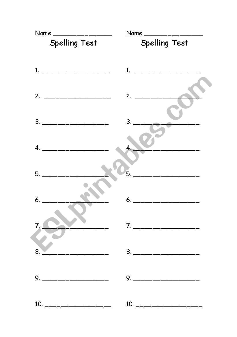 spelling test form worksheet