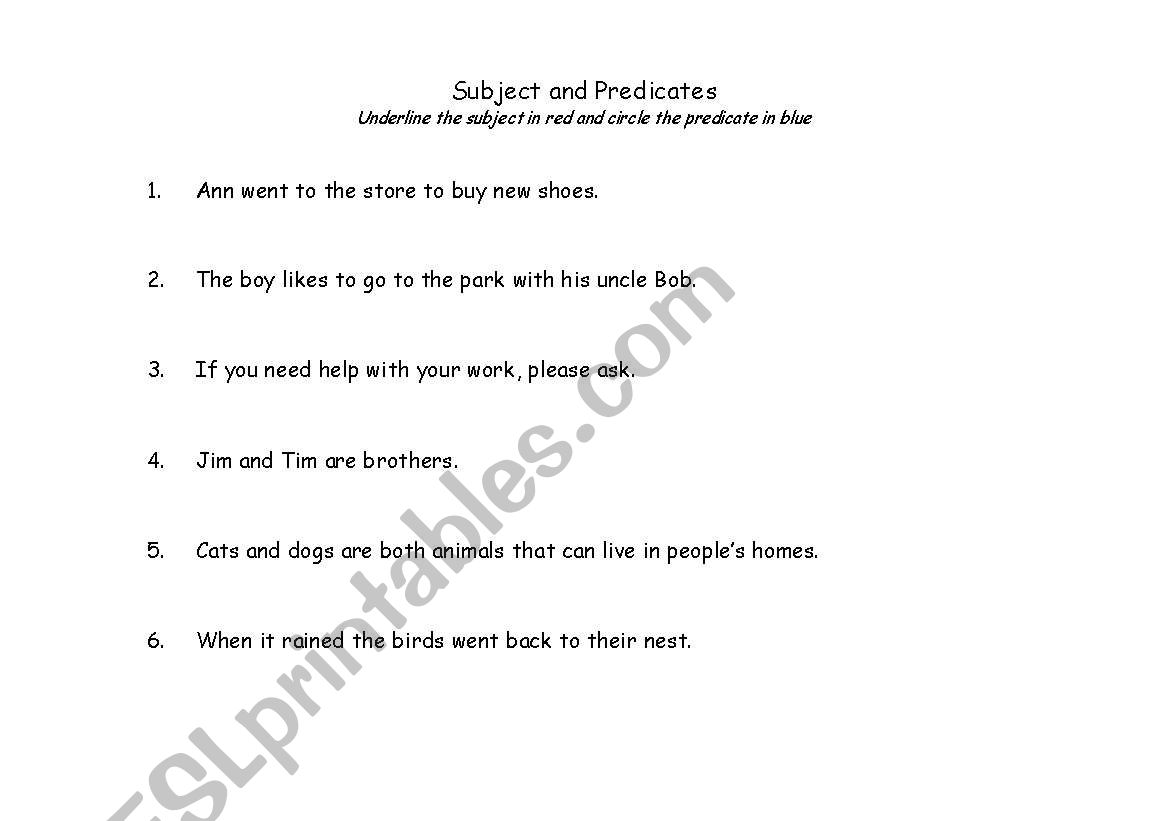 subjects and predicates worksheet