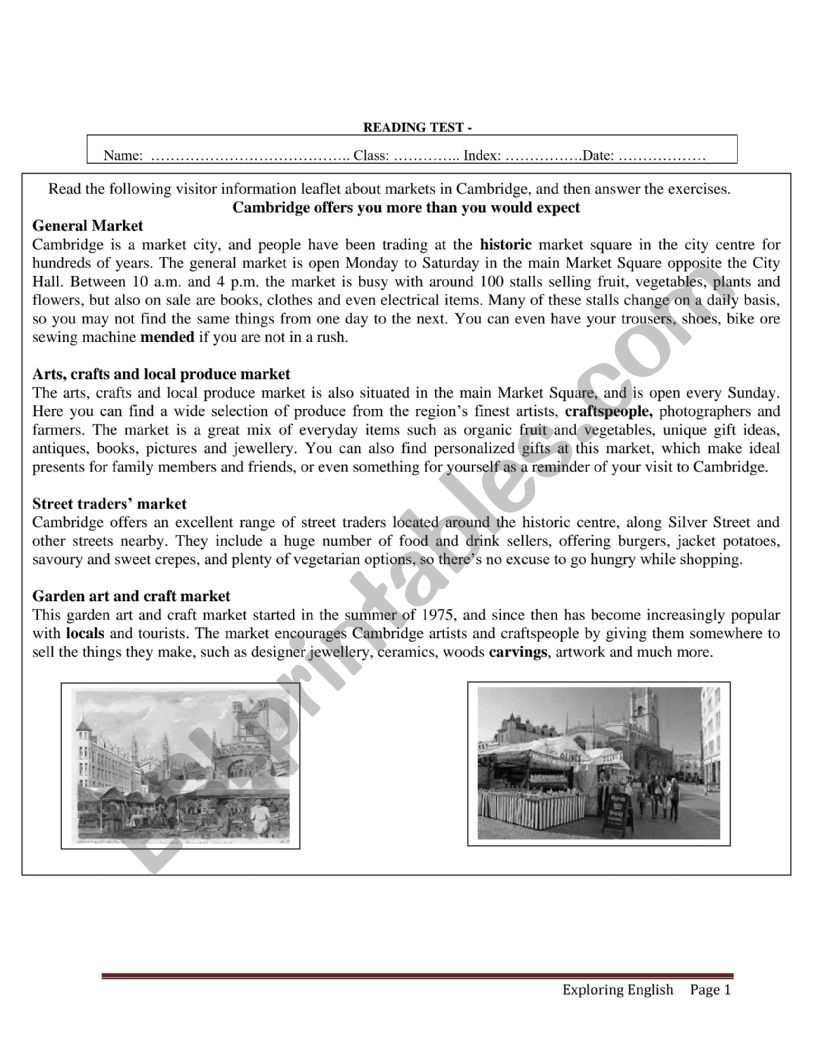 Reading worksheet