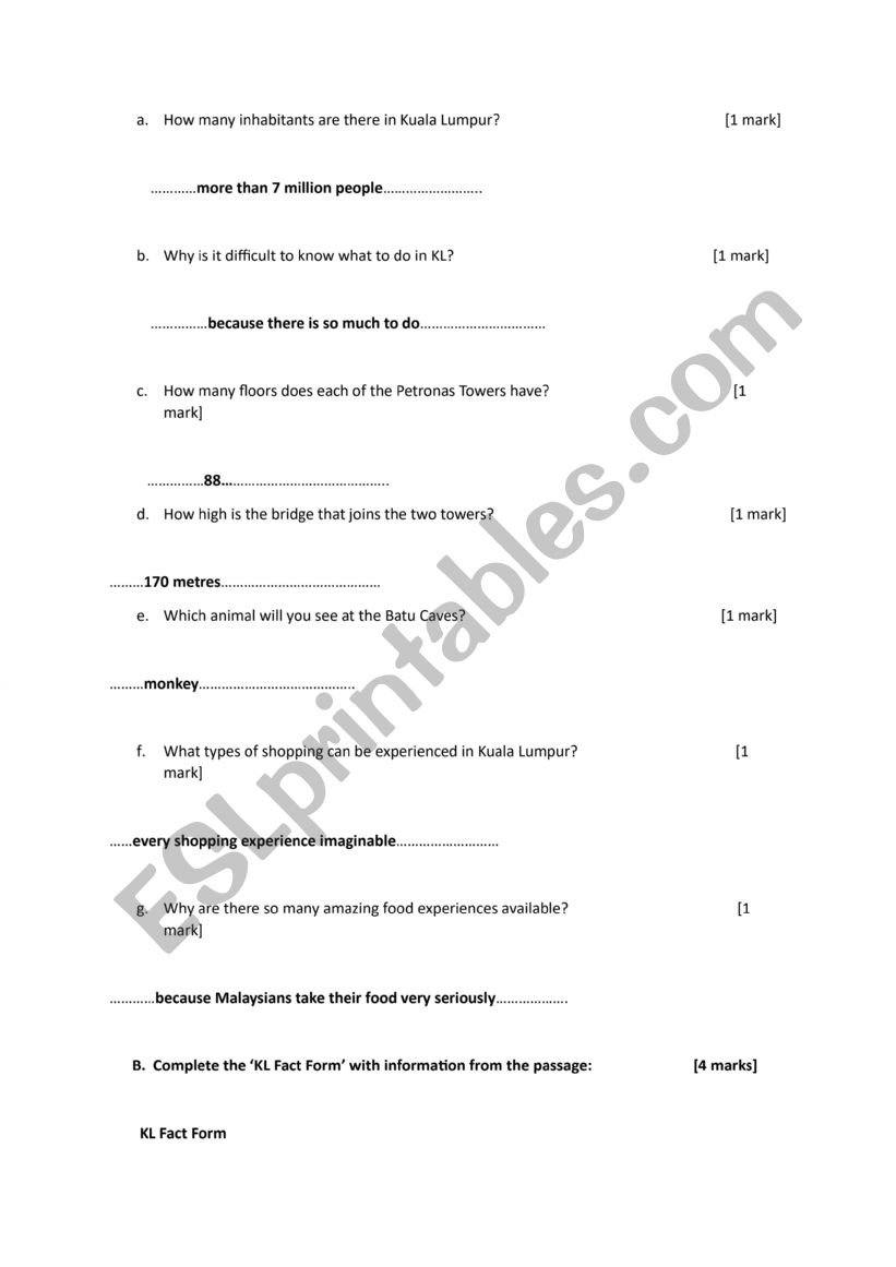 KL-  Reading KEY worksheet