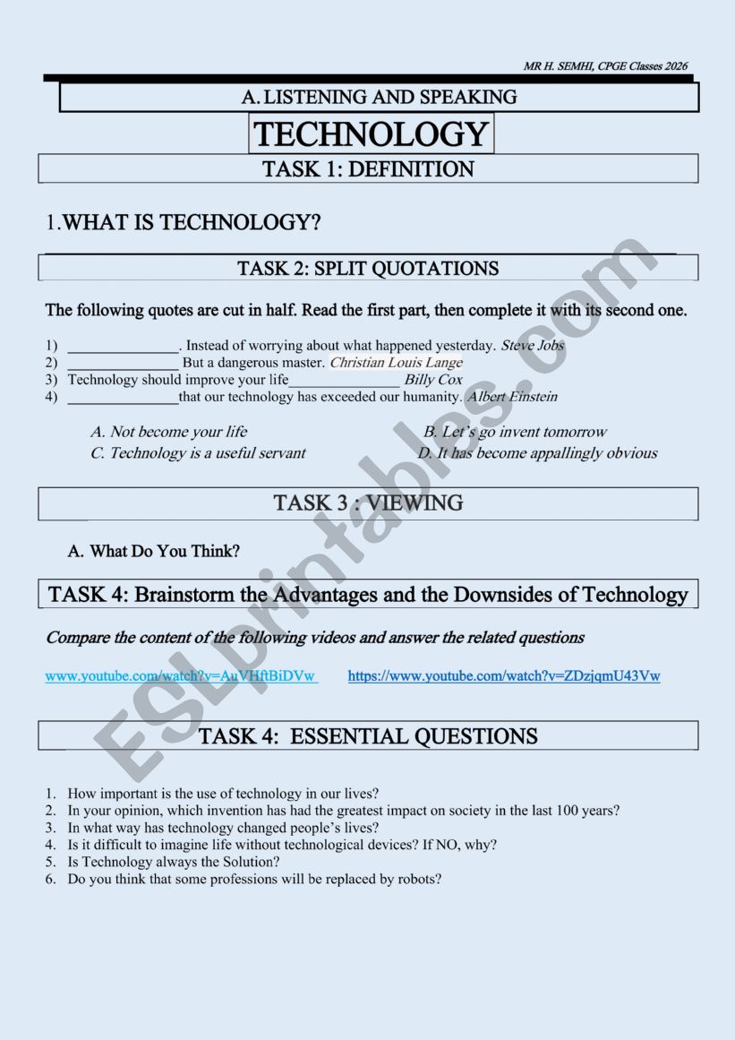 Technology worksheet