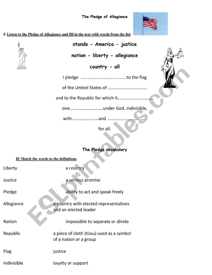 The Pledge of Allegiance worksheet