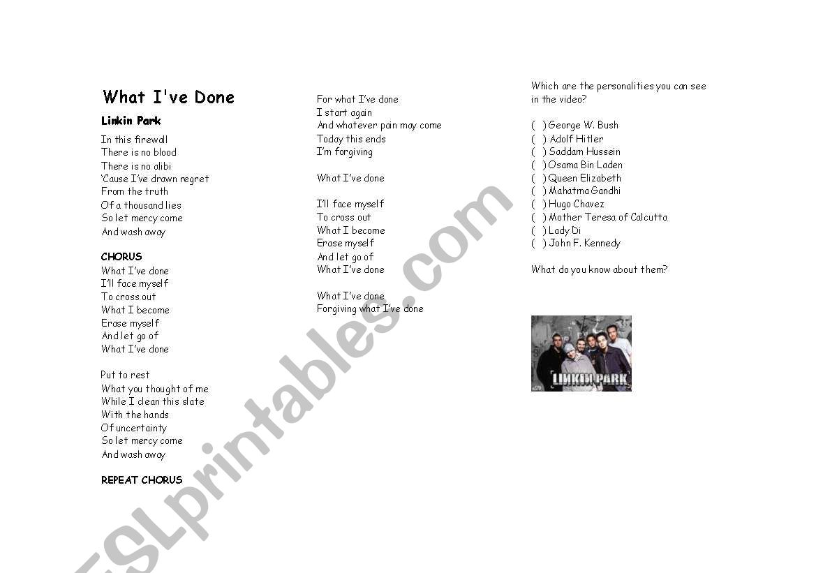 What Ive Done - Linkin Park worksheet
