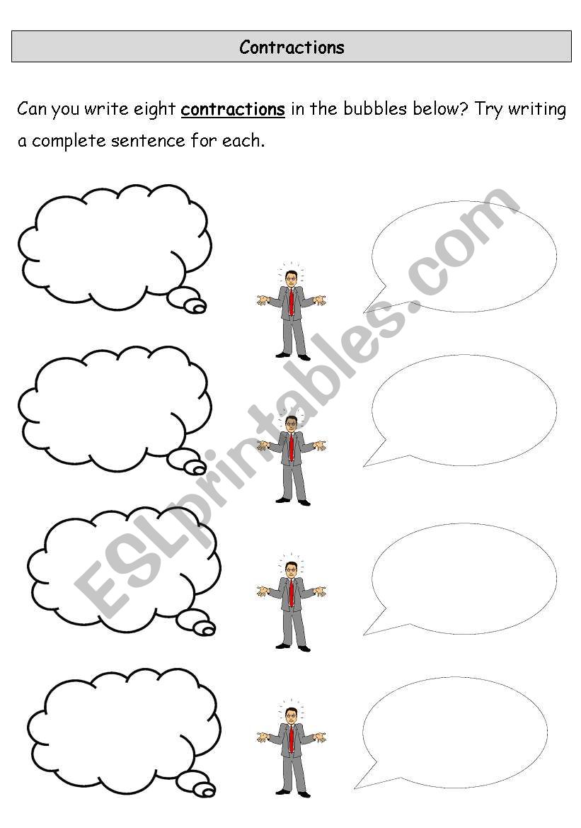 Contractions - Warmer worksheet