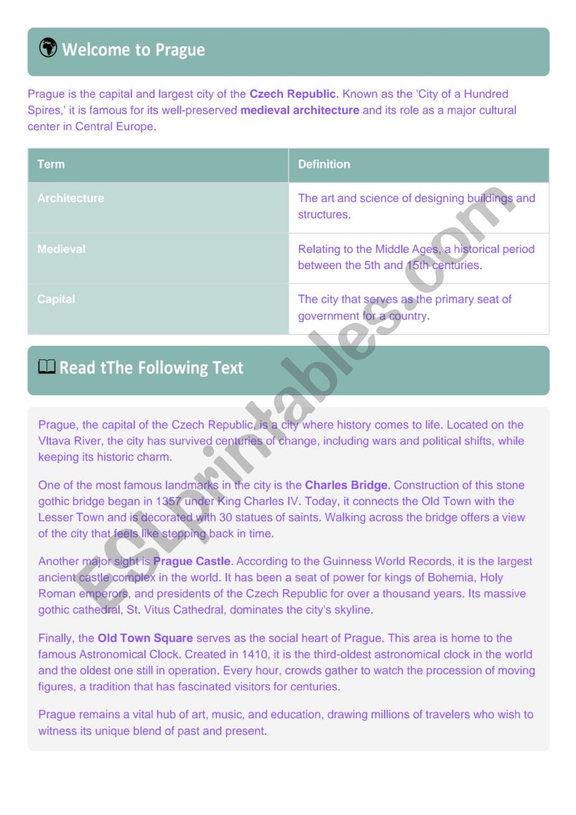 Prague worksheet