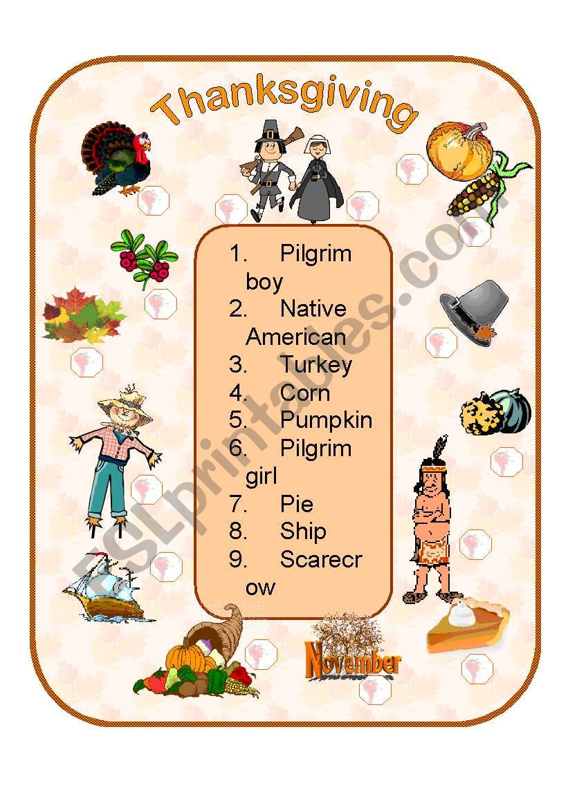 Thanksgiving Words worksheet