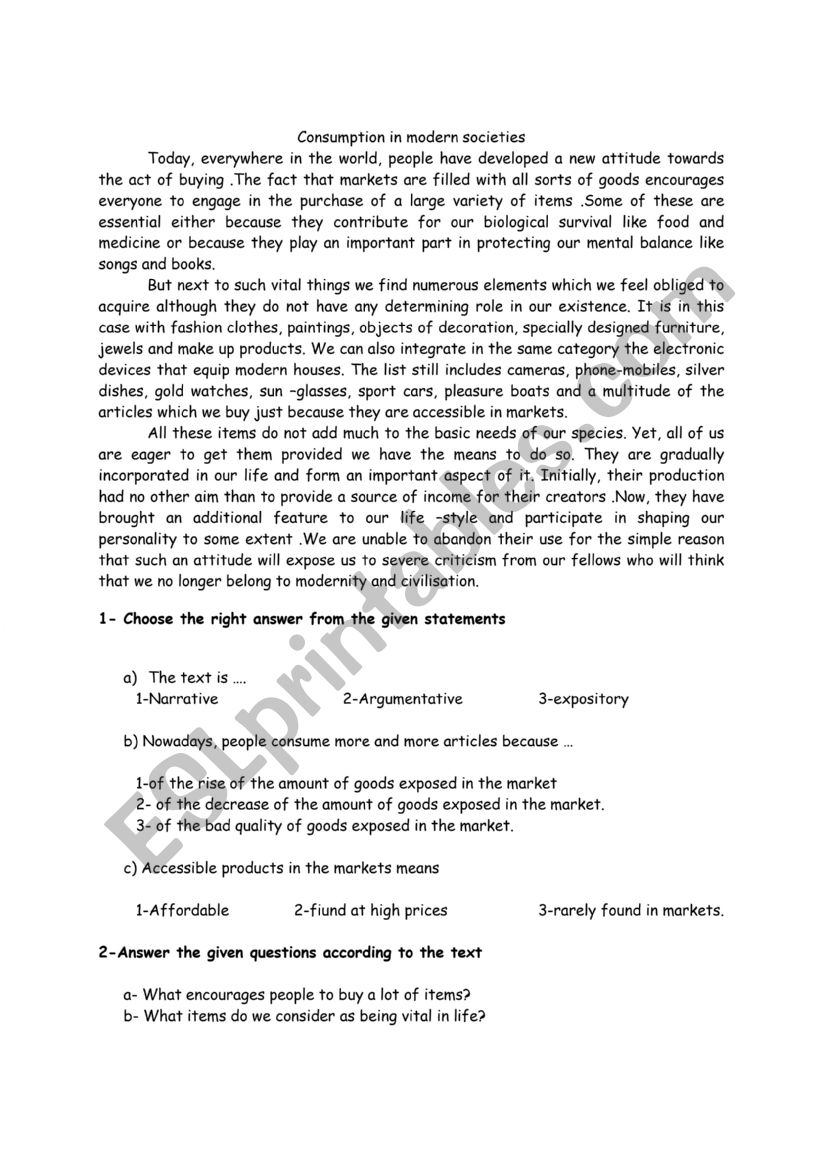 exam worksheet