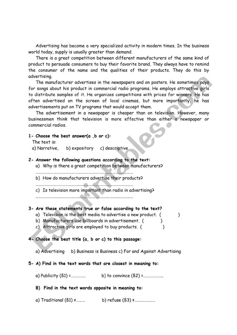exam worksheet