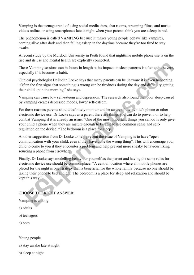 Vamping worksheet