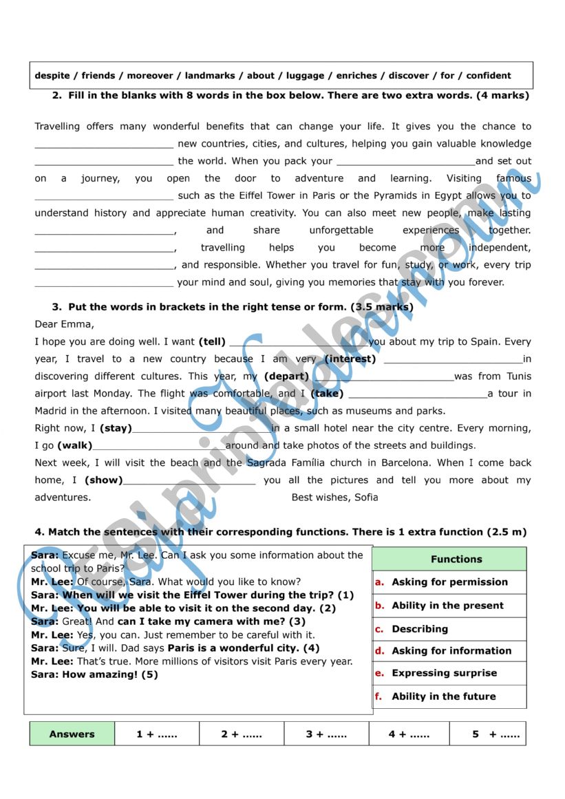 8 test 1 language worksheet