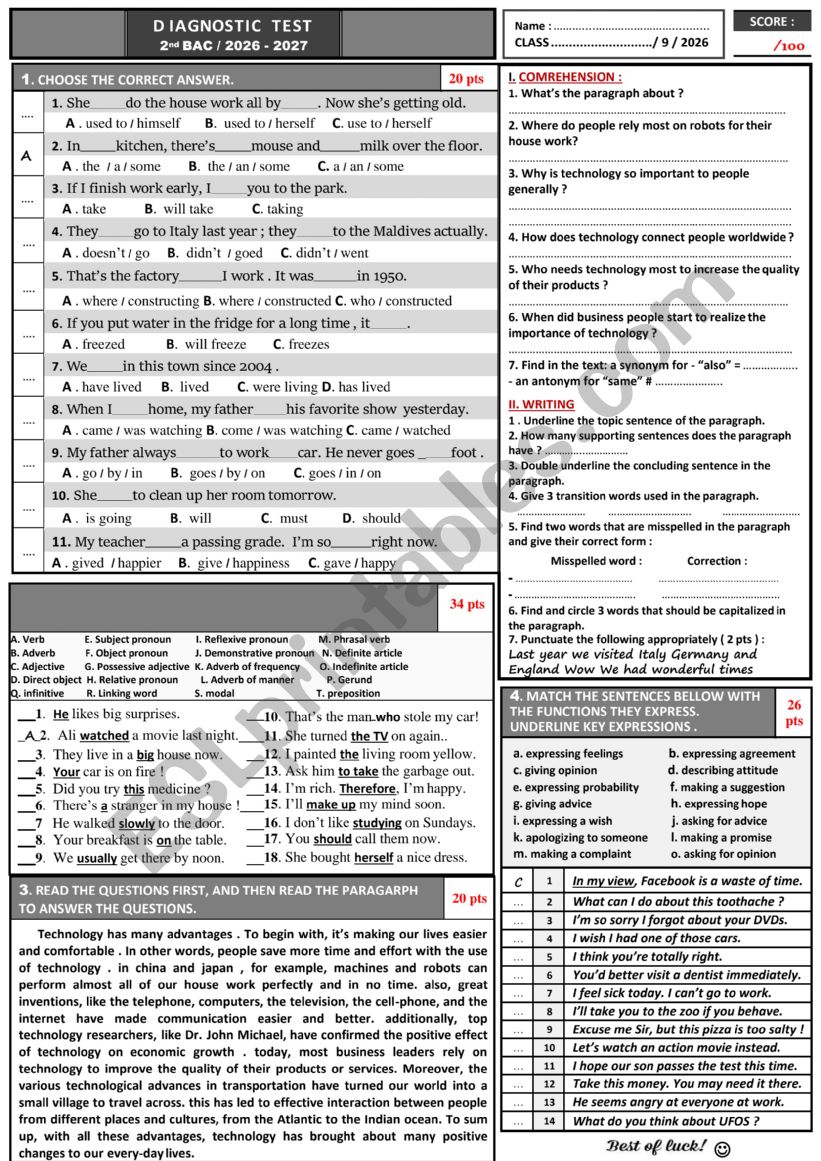 Diagnostic Test 1 worksheet