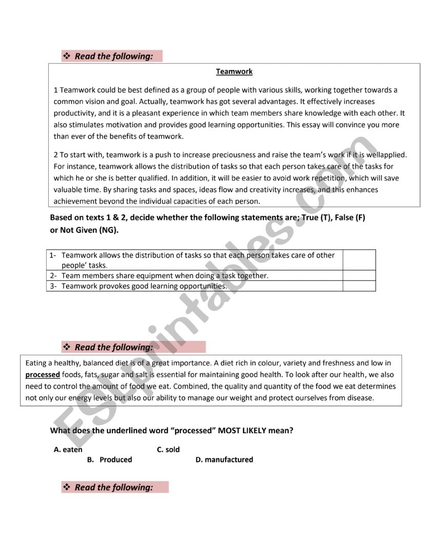 reading comprehension worksheet