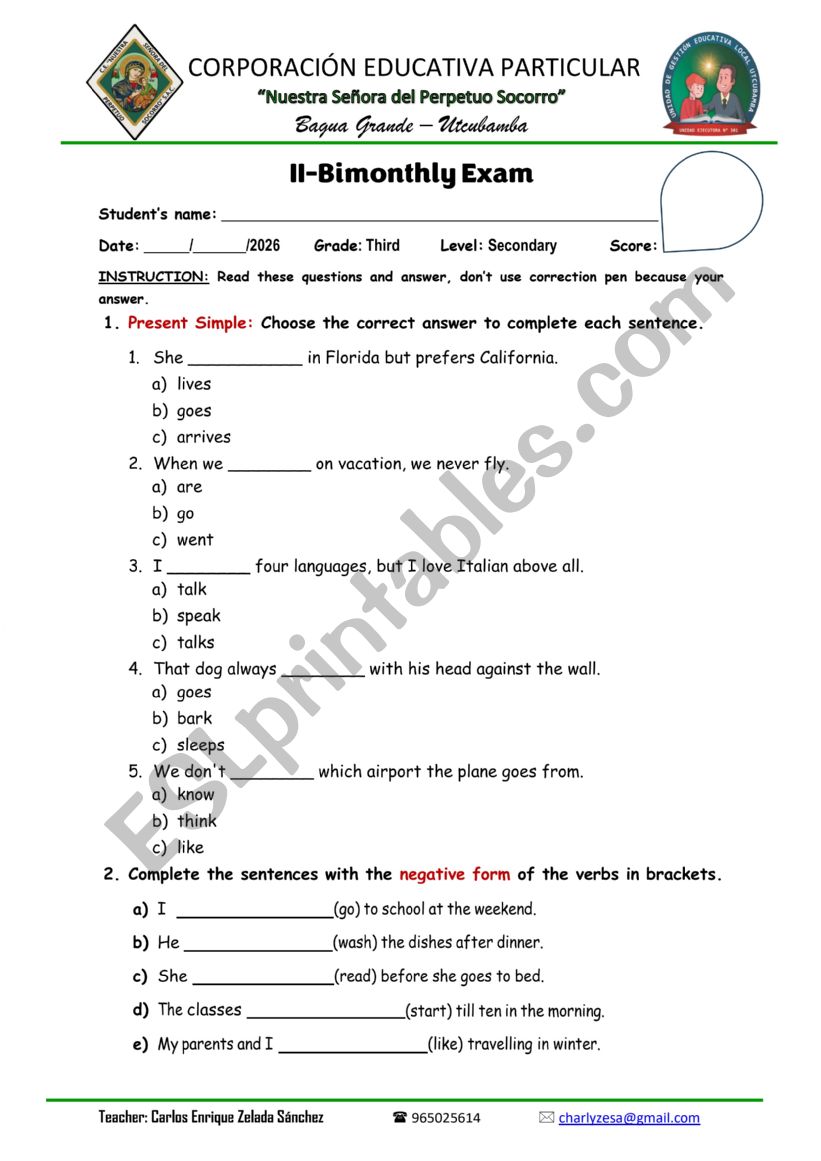 English Exam worksheet