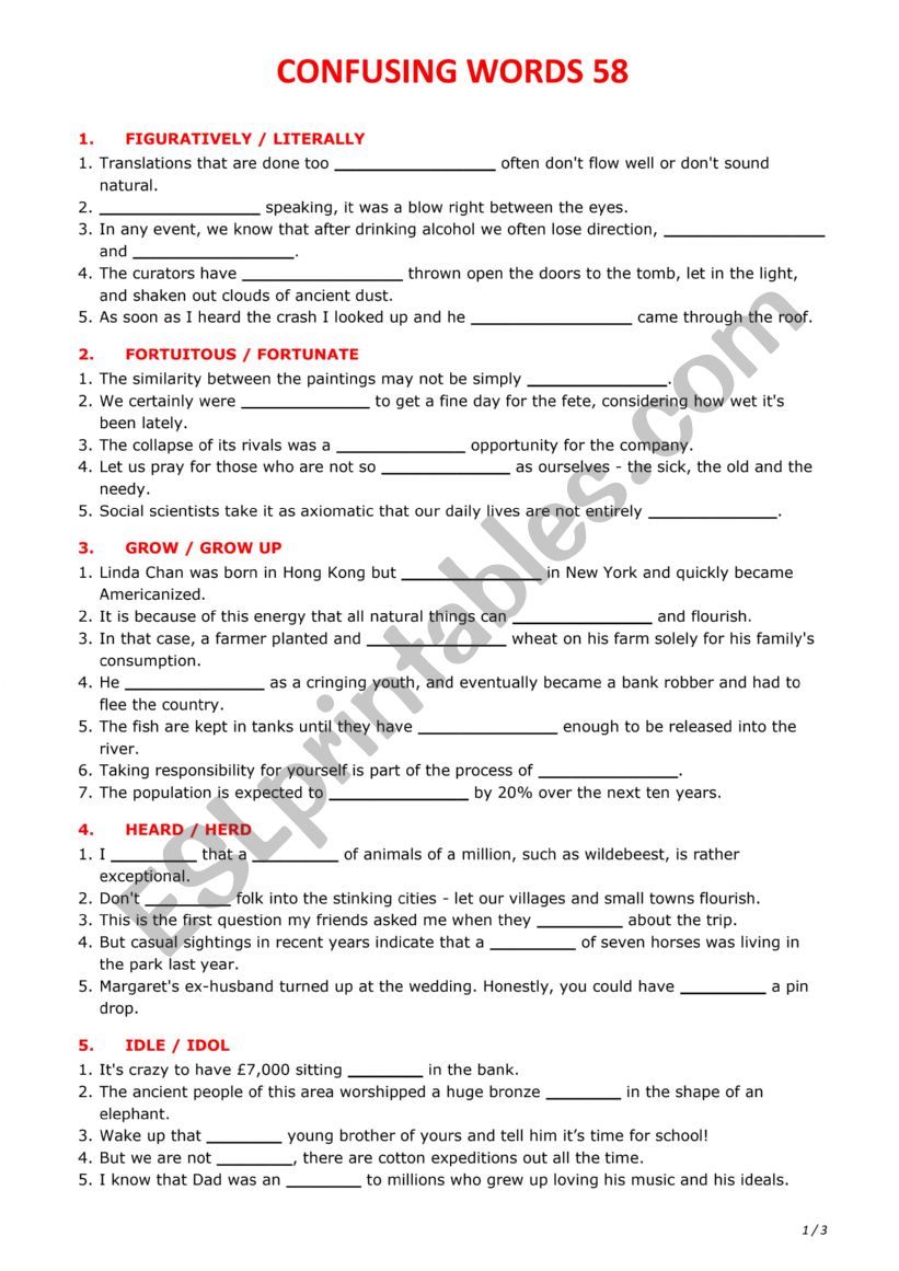 Confusing words 58 worksheet
