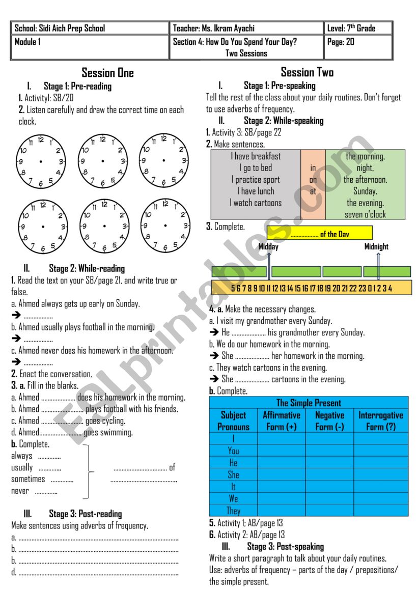 7th Grade -  Module 1 - Section 4 - How Do You Spend Your Day?