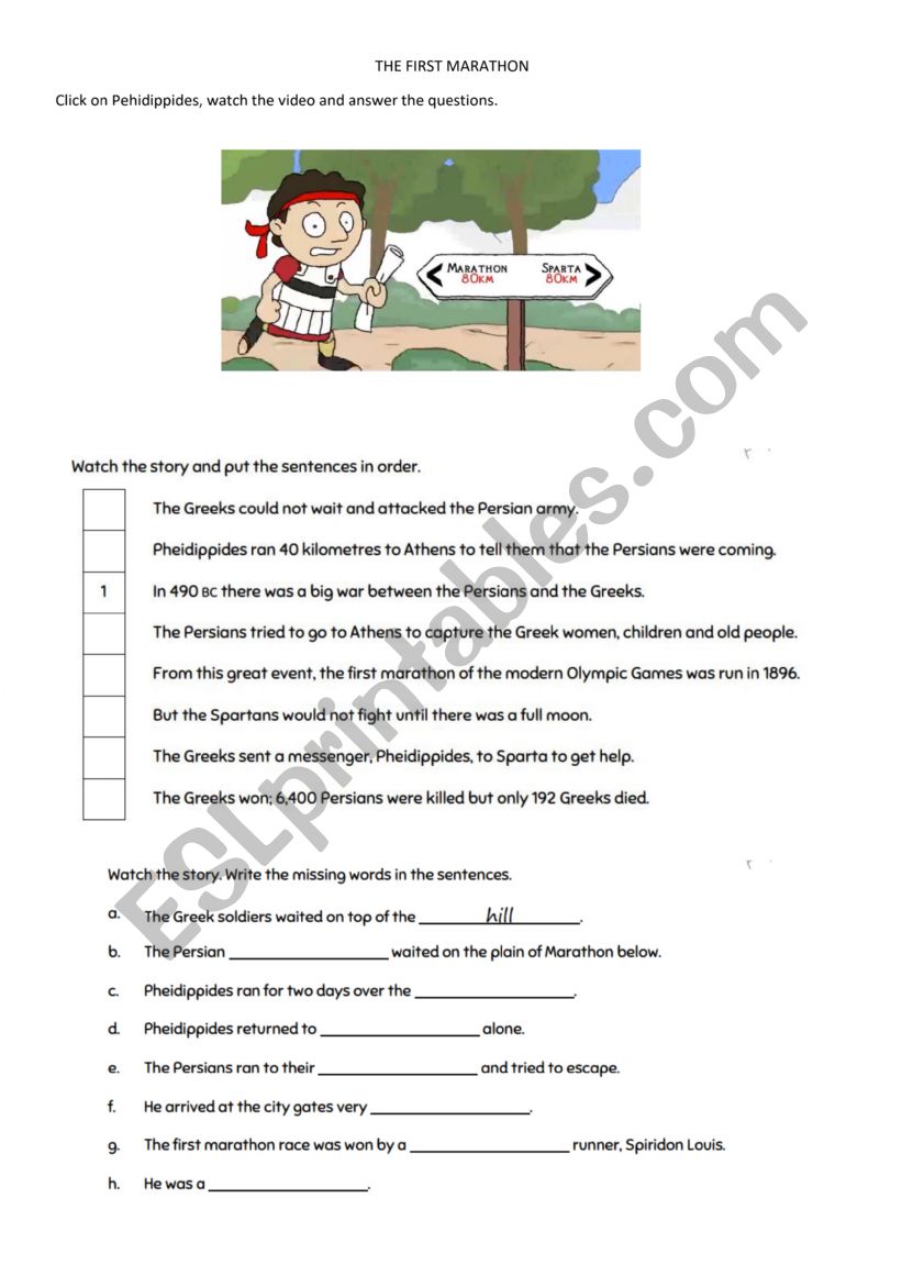 THE FIRST MARATHON worksheet