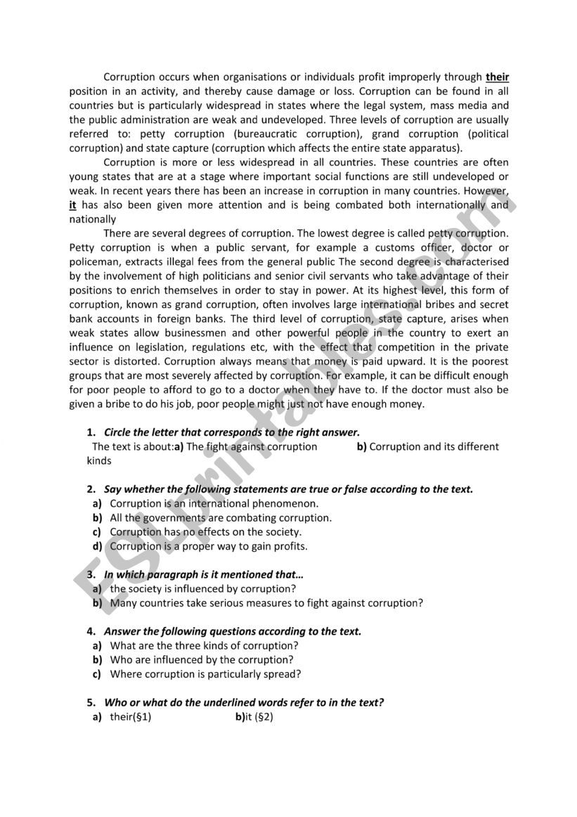 exam worksheet