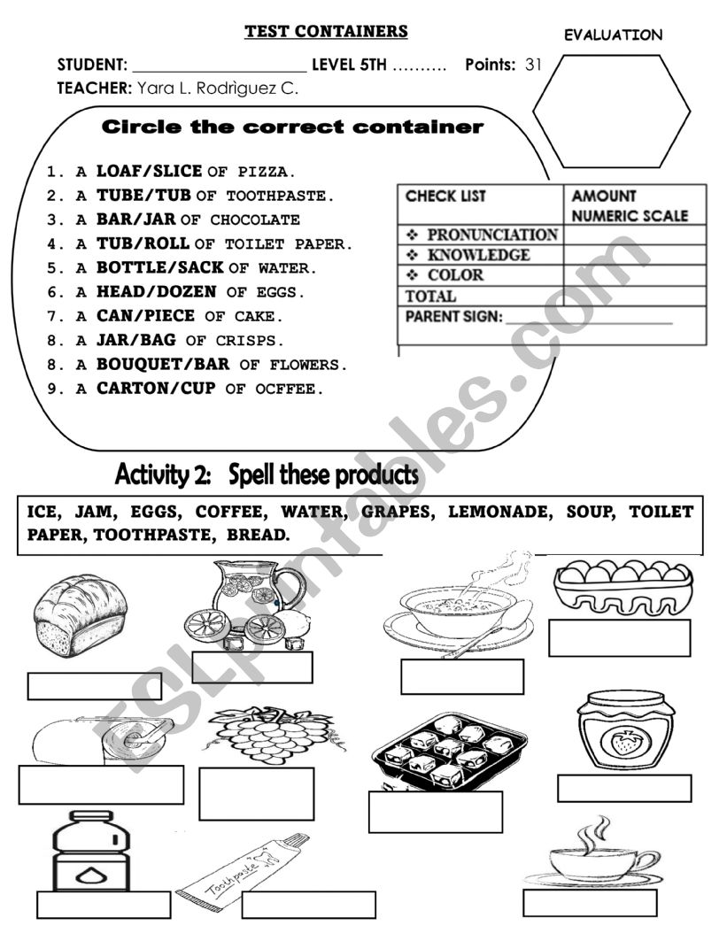 CONTAINERS CLASSWORK  worksheet