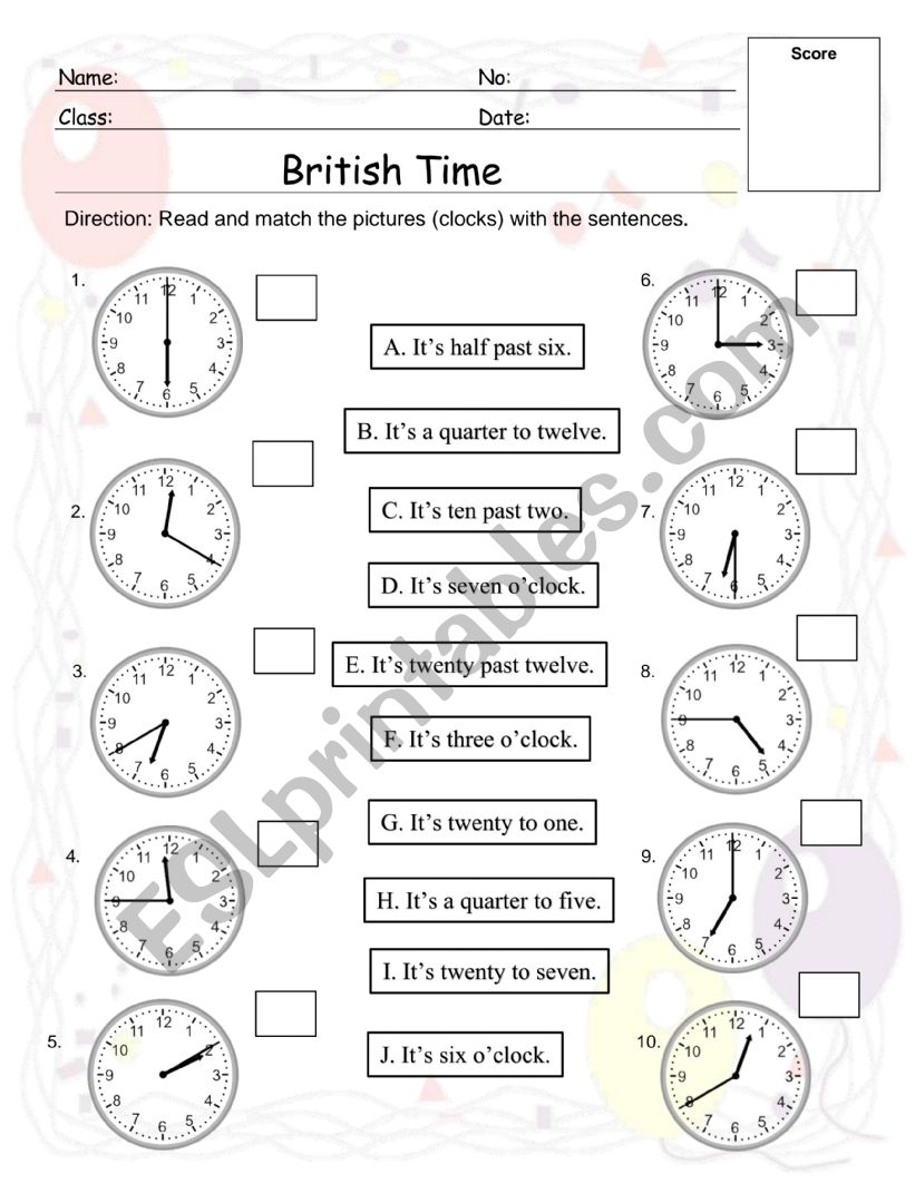 Time British worksheet