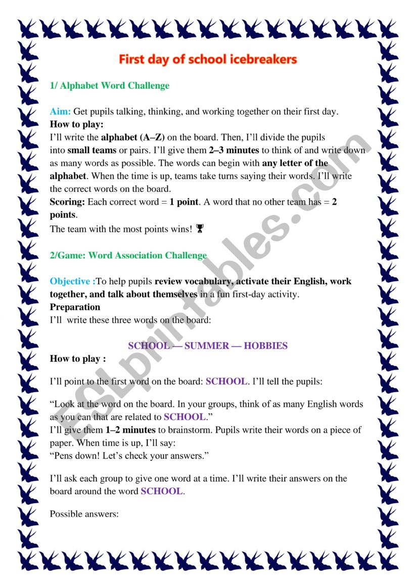 First day of school icebreakers 