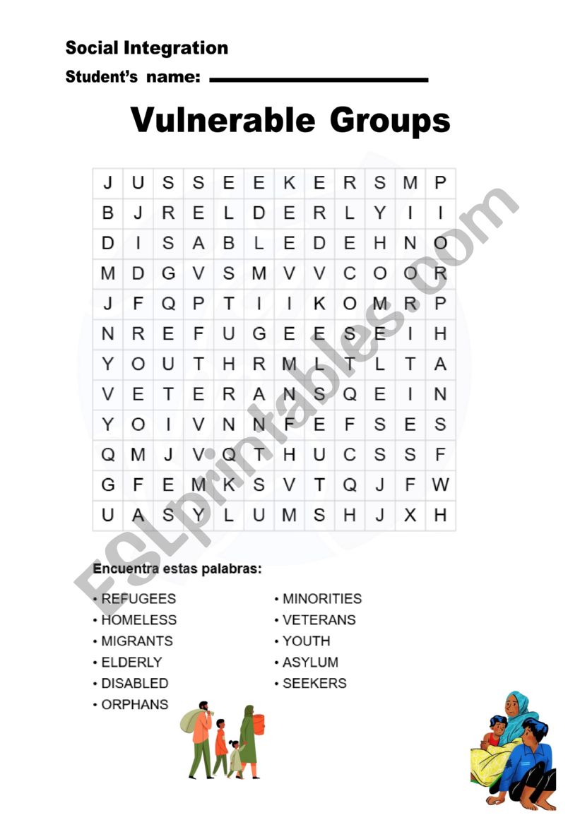 Wordsearch Vulnerable Groups Social Integration