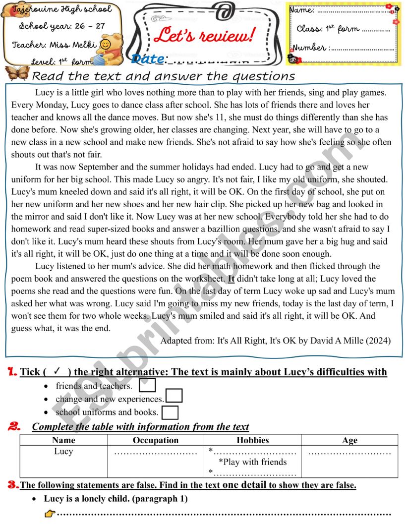 1st form review worksheet