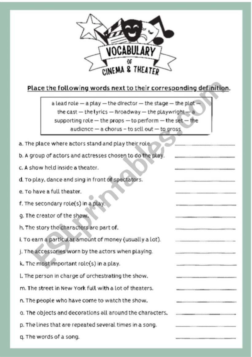 cinema vocab worksheet
