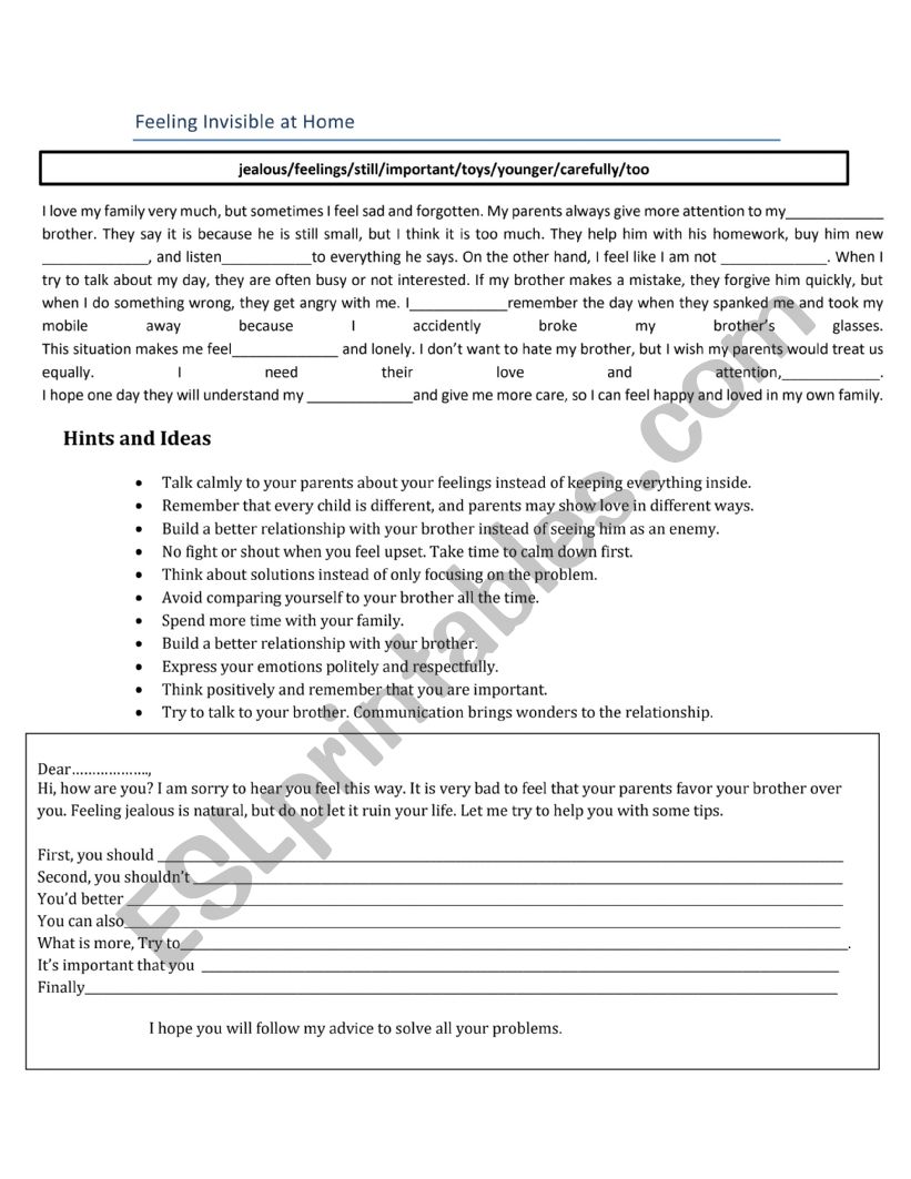 Pushy parents 8th form   worksheet
