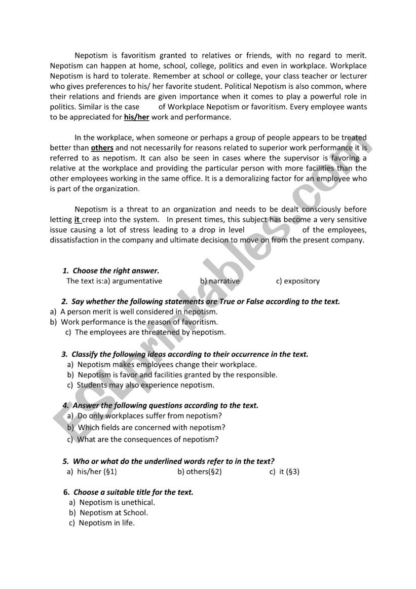 exam worksheet