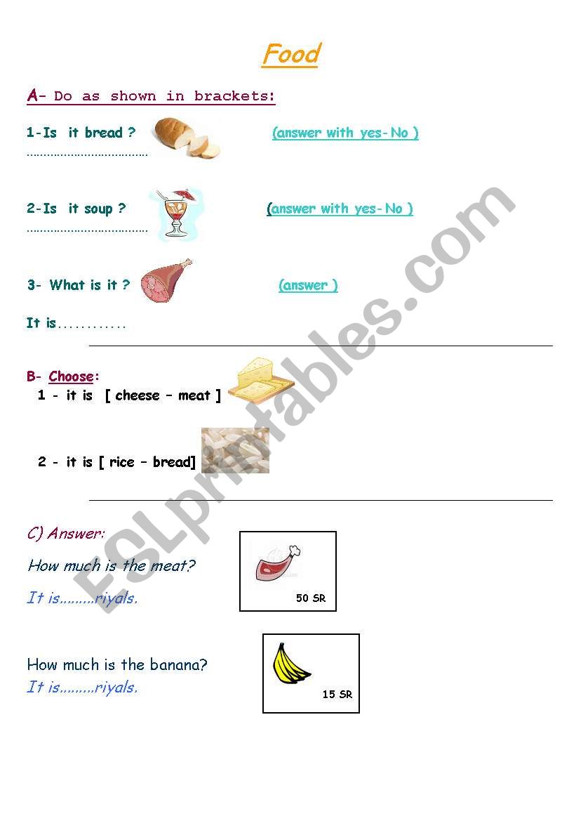 food  worksheet