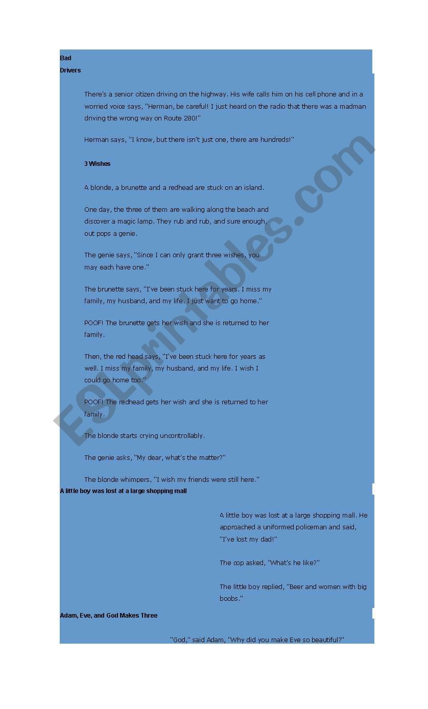 Jokes worksheet