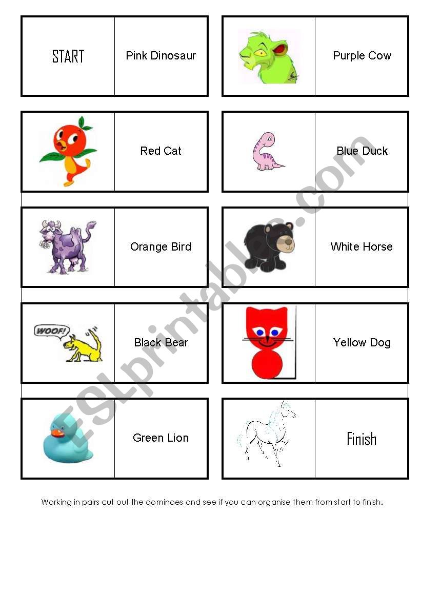 Coloured Animal Dominoes worksheet
