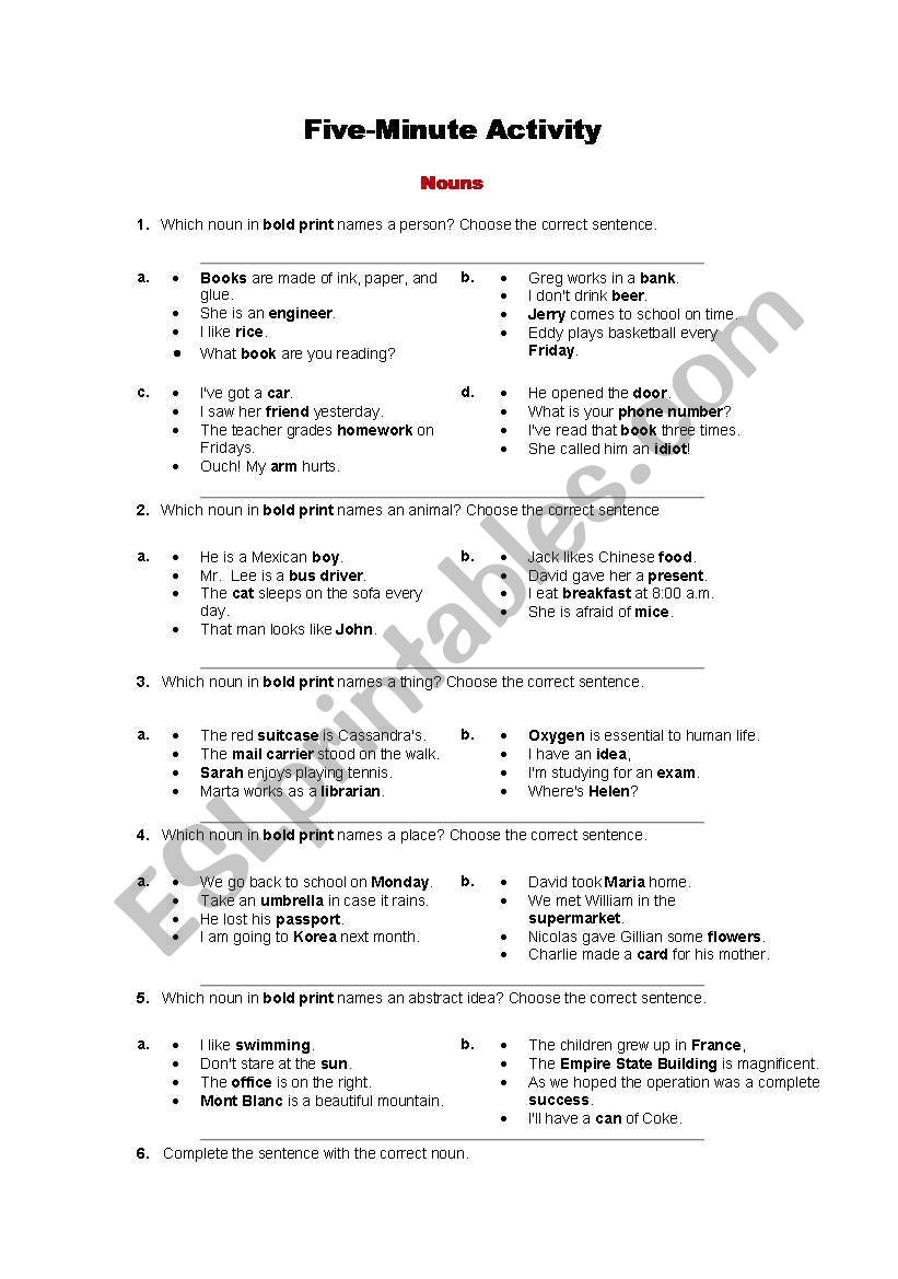 Nouns worksheet