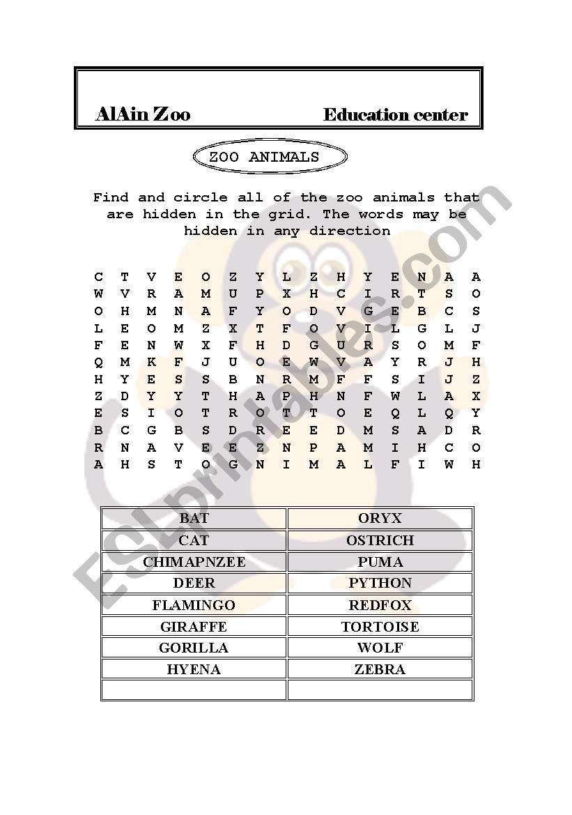 animals  worksheet