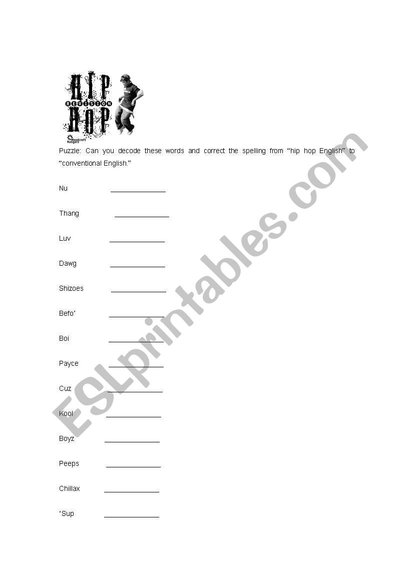 Hip Hop Revision worksheet